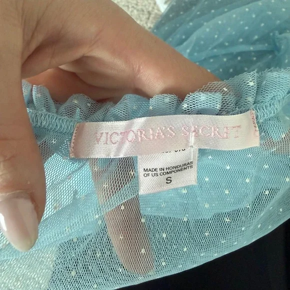 Vintage Y2K Victoria's Secret Blue Polka Dot Mesh Top Size Small - Picture 2 of 10